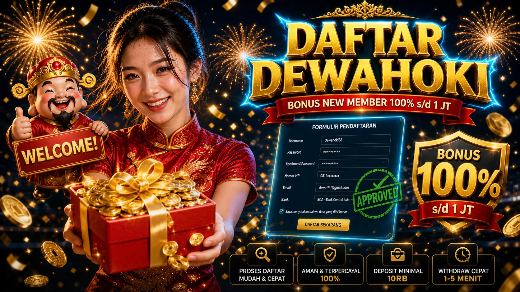 Daftar DewaHoki - Bonus New Member 100% Hingga 1JT