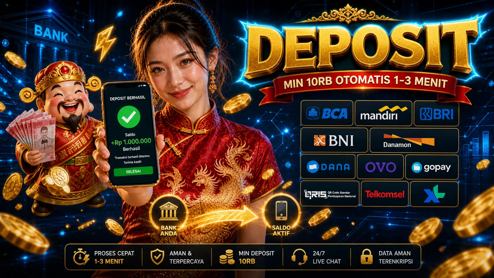 Deposit DewaHoki - Min 10rb via Dana, OVO, GoPay, Pulsa, Bank